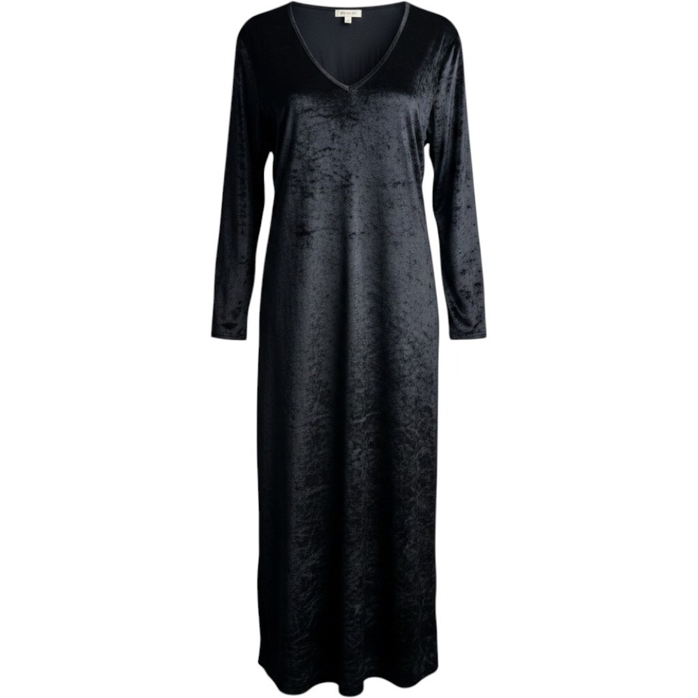 TravelSmith Black Crushed Velvet V-Neck Maxi Dress Long Sleeve Side Slit L Witch